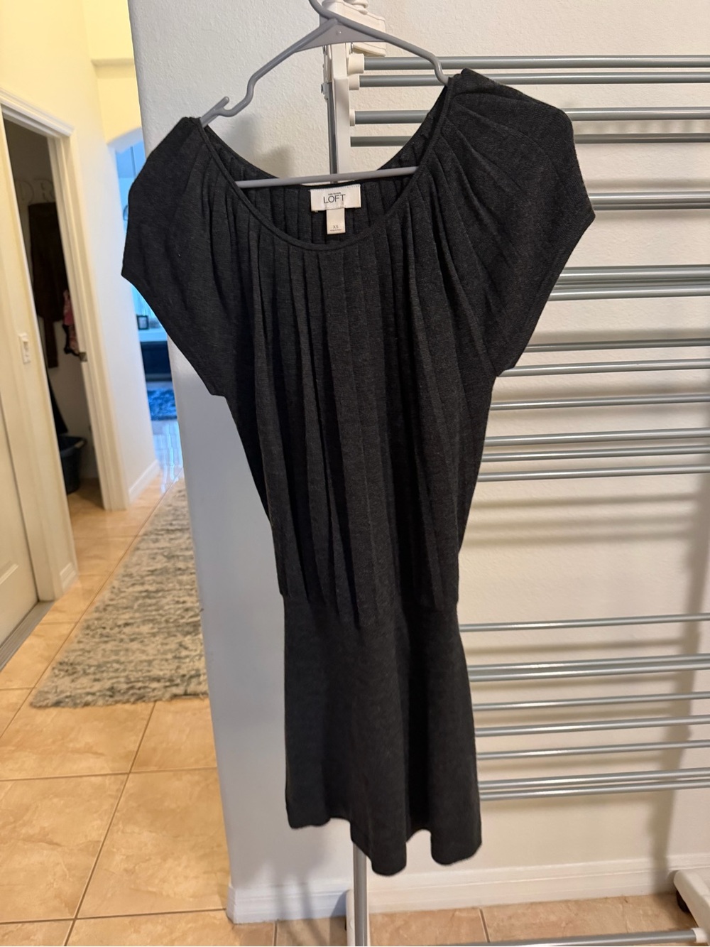 LOFT Dark Gray Pleated Knit Dress